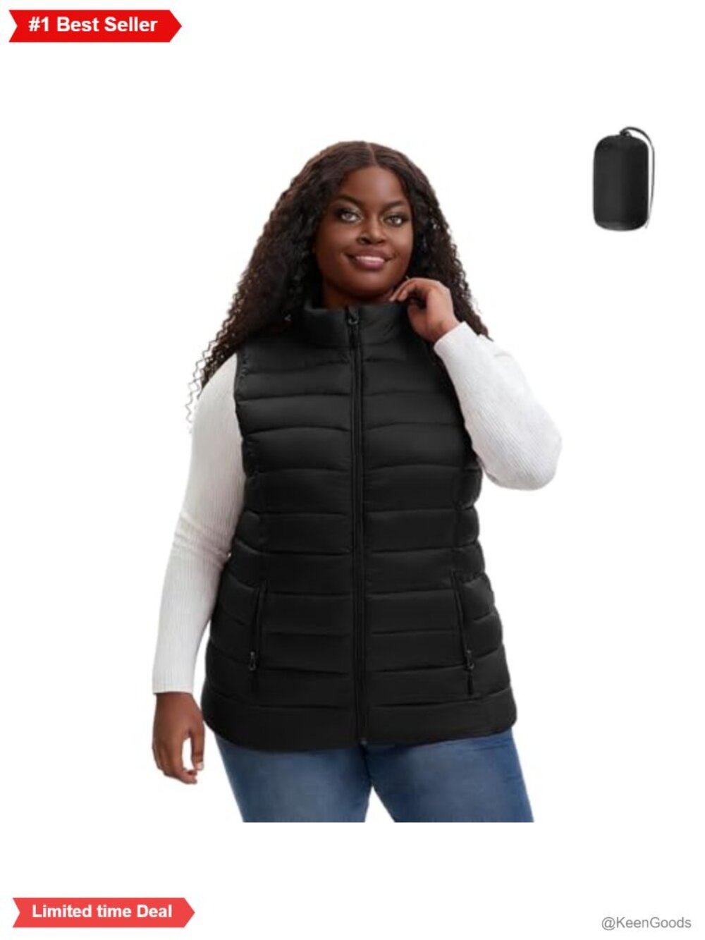 Plus Size Packable Puffer Vest Women Quilted Zip Pockets Stand Collar